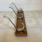 Old coat rack wood metal three hooks