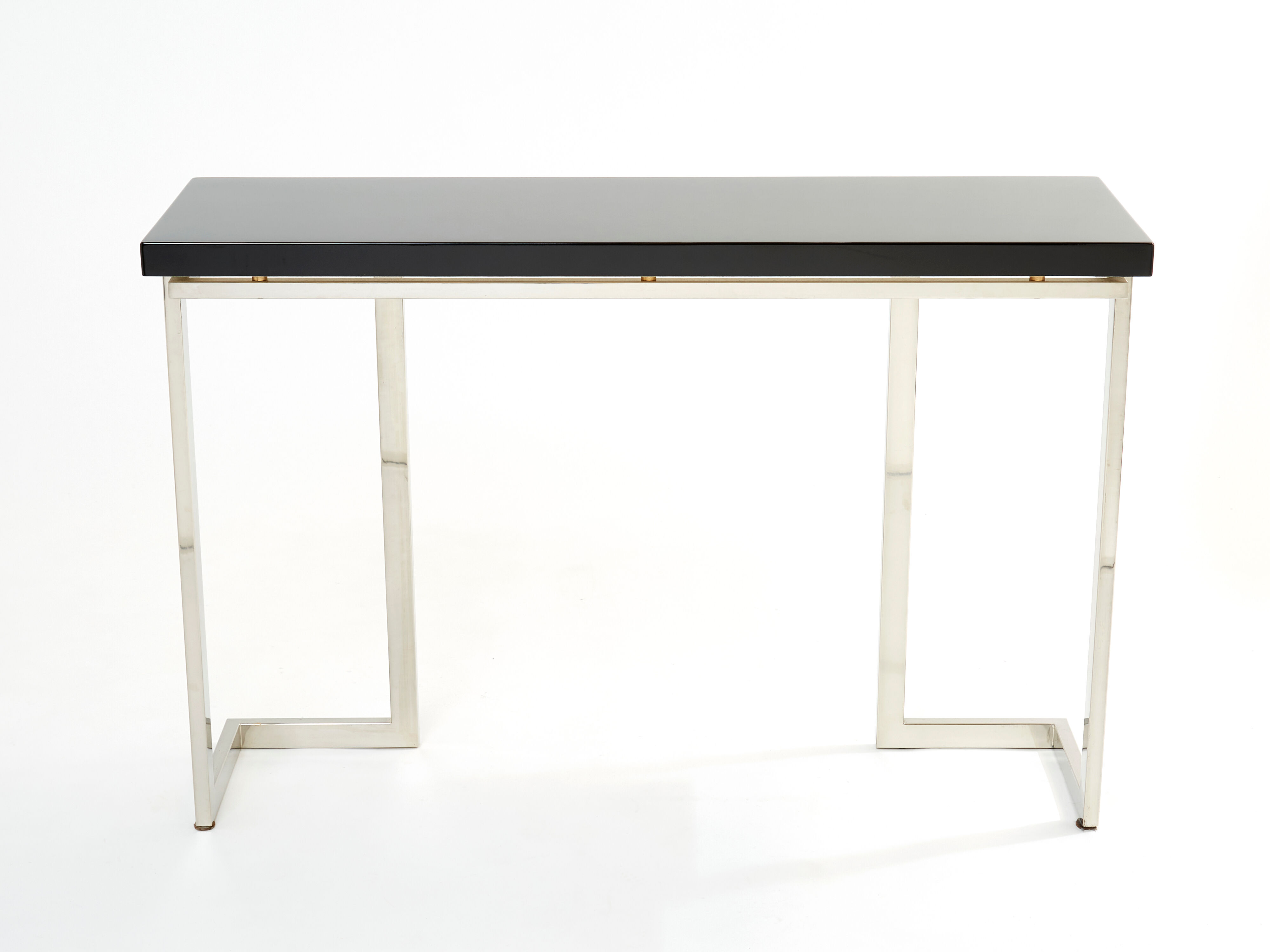 Console laquée noire et chrome Guy Lefevre pour Maison Jansen 1970