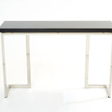 Black lacquered console and chrome Guy Lefevre for Maison Jansen 1970