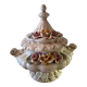 Covered soup tureen in Italian ceramic — Capodimonte style, applied roses.