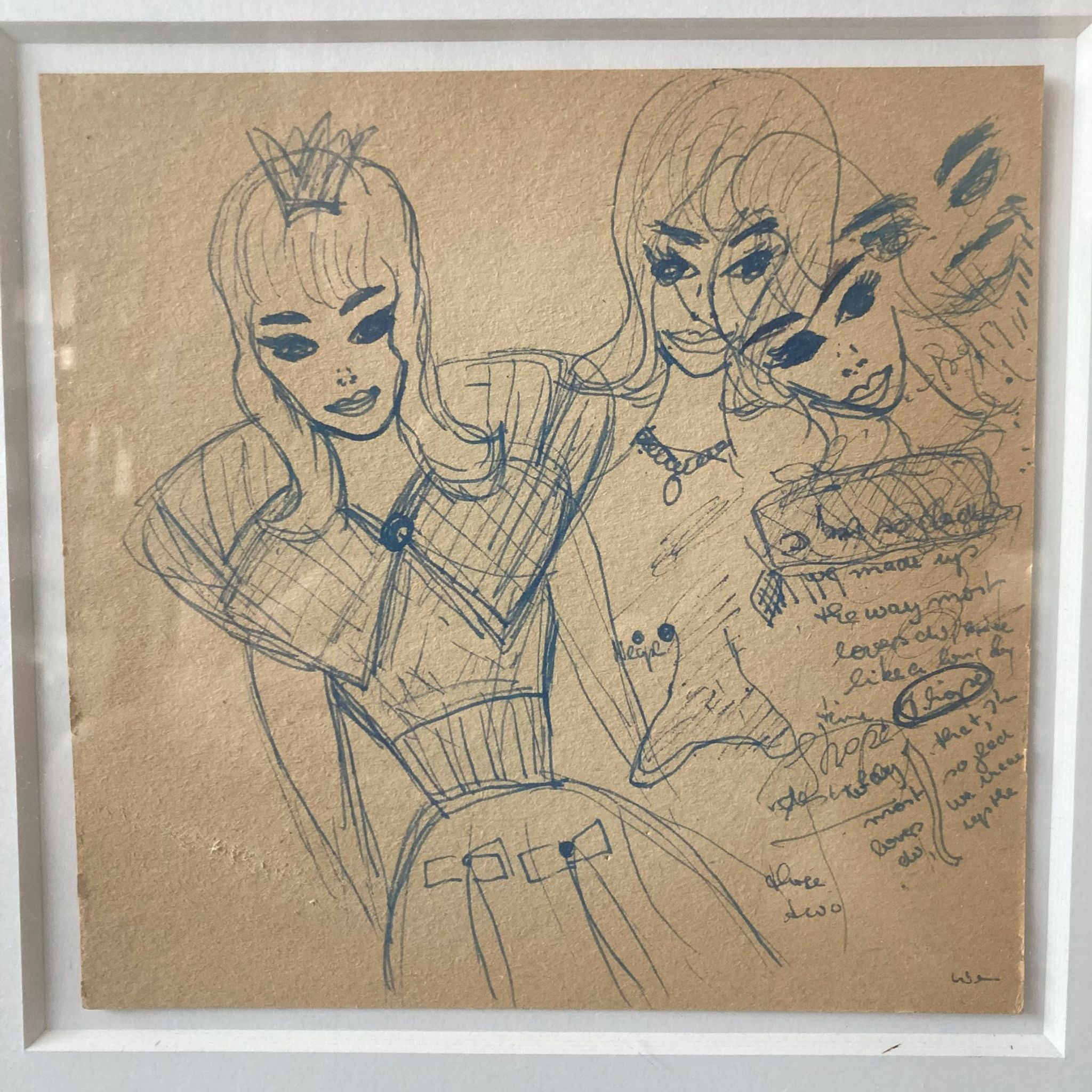 Dessin à l'encre bleue par une adolescente