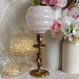 Pink clichy globe lamp and golden metal foot