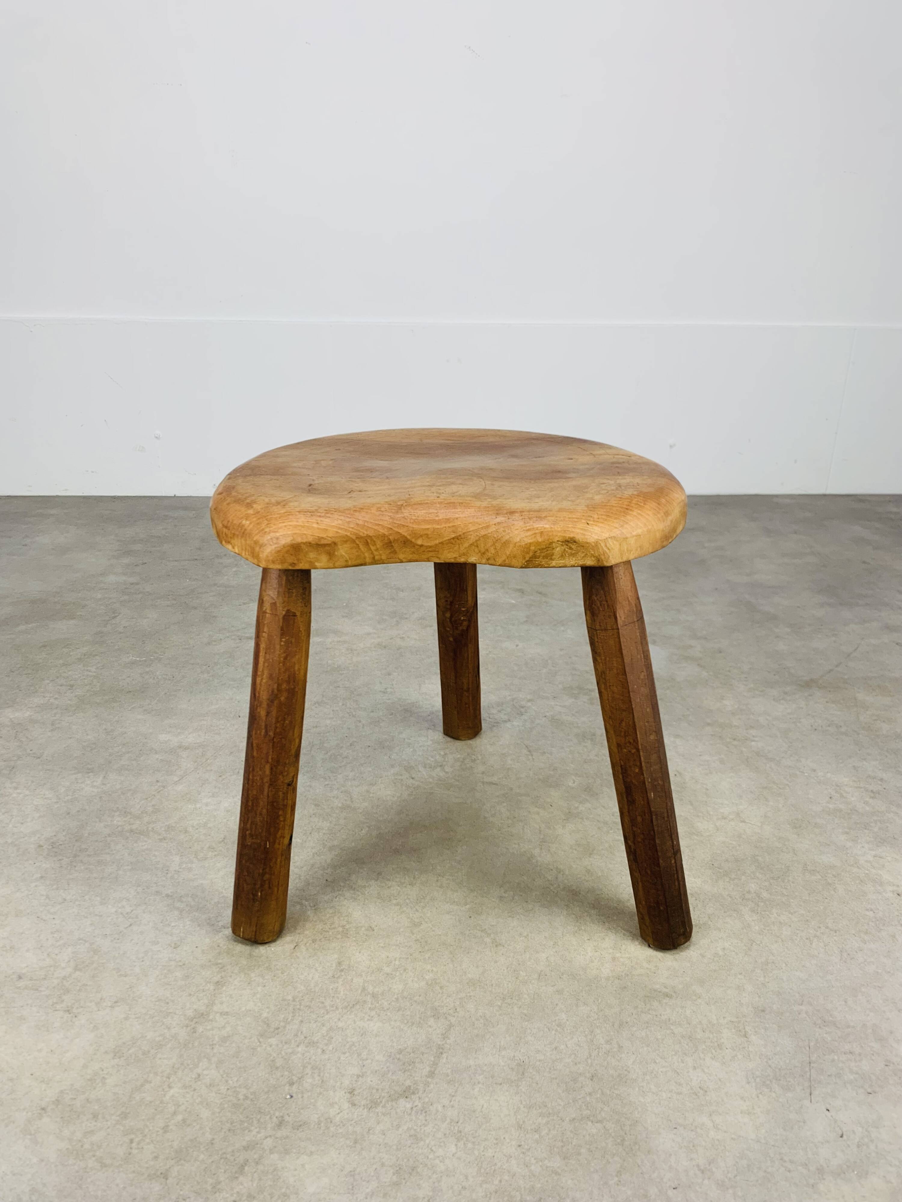 Brutalist tripod stool in solid wood