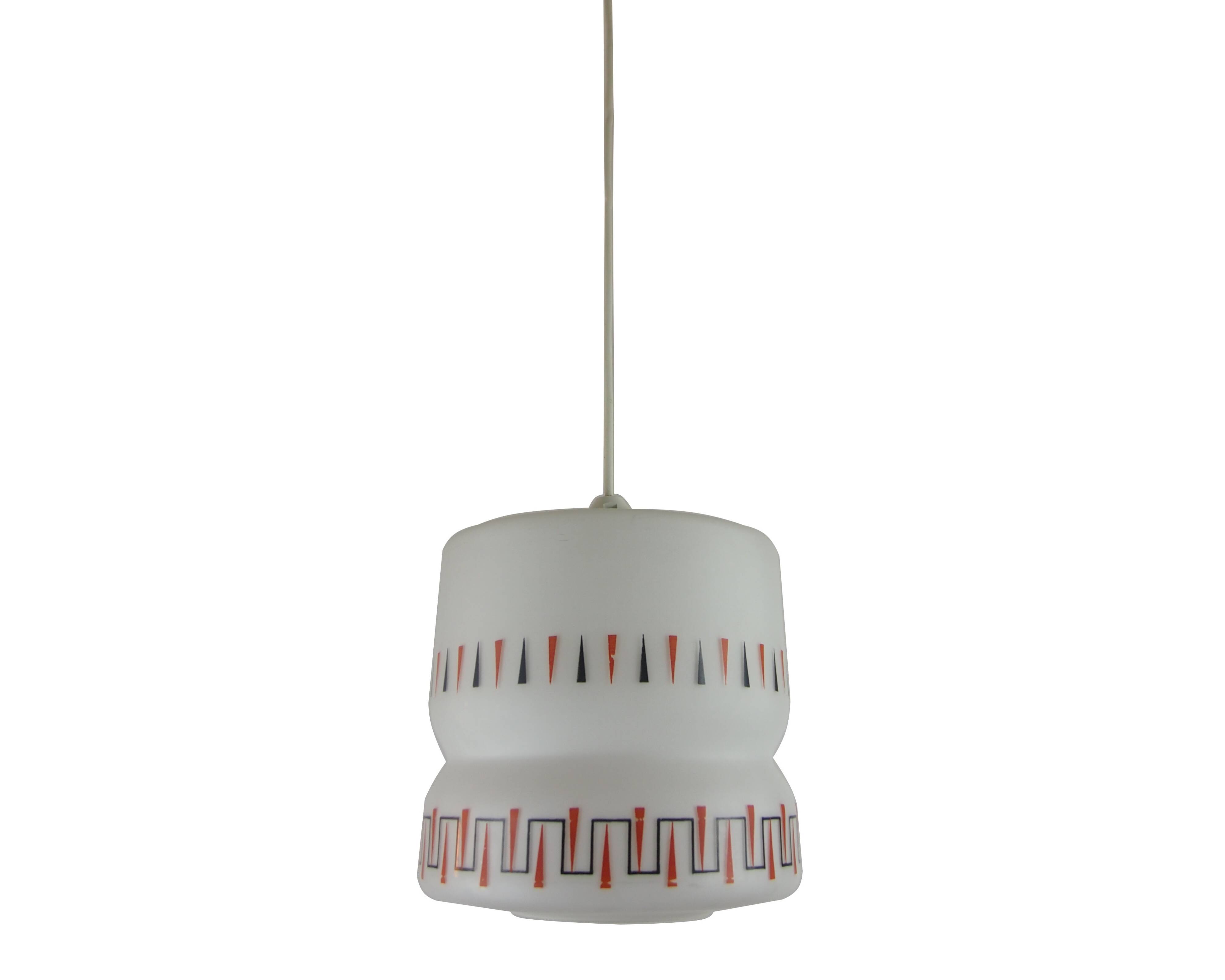 Vintage opaline glass pendant light with geometric design, 1960s Lunel style