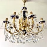 Large Russian chandelier in blue ceramic and crystal pendants, mid-20th century