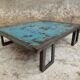 Table basse industrielle acier azur 90 x 110 cm