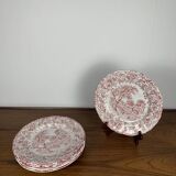 Set of 6 English flat plates, red tones