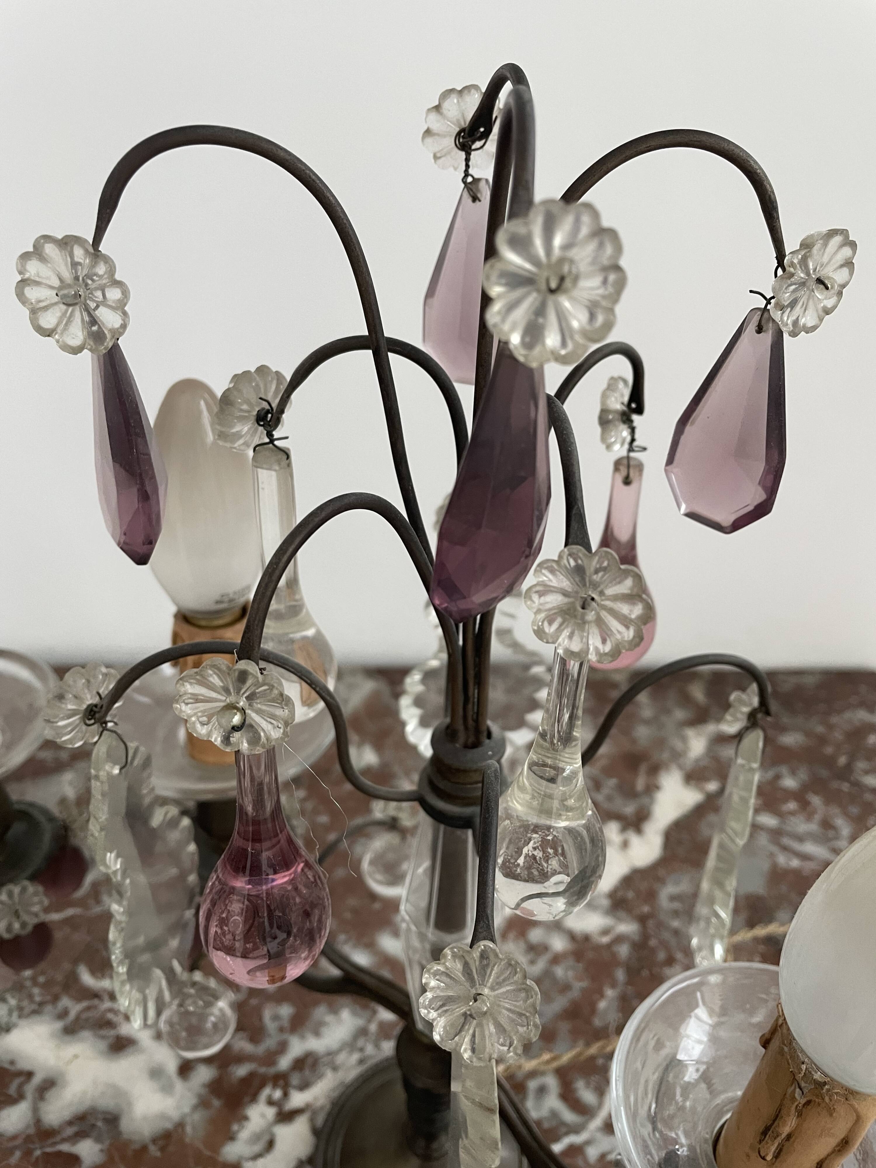 pair of chandeliers, lamp, silver-plated metal, crystal, tassels, florets, pendant, rosettes