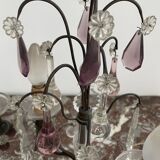 pair of chandeliers, lamp, silver-plated metal, crystal, tassels, florets, pendant, rosettes