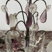 pair of chandeliers, lamp, silver-plated metal, crystal, tassels, florets, pendant, rosettes