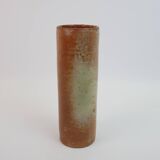 Brown ceramic tube vase signed Roger Jacques under the base
