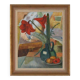 Huile sur toile suédoise « Nature morte avec Amaryllis et fruits » par A. Lindblom