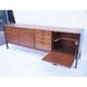 Long Scandinavian vintage teak and leather sideboard