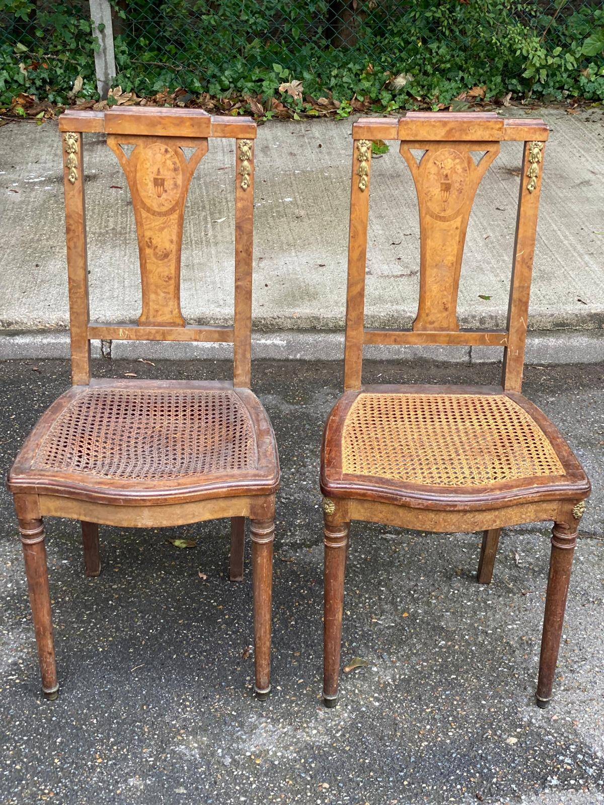 2 Art Deco chairs from the 1930s, solid wood and cane
