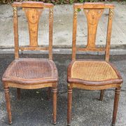 2 Art Deco chairs from the 1930s, made of solid wood with caning.