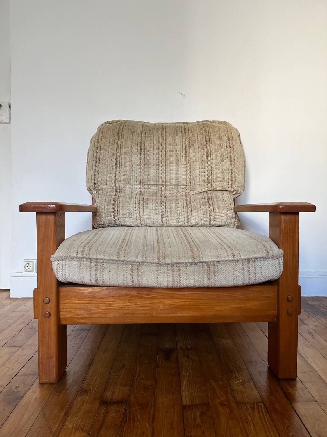Maison Regain style modernist armchair in solid elm