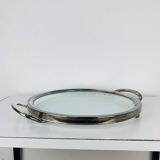 Plateau en métal argenté et verre, vintage