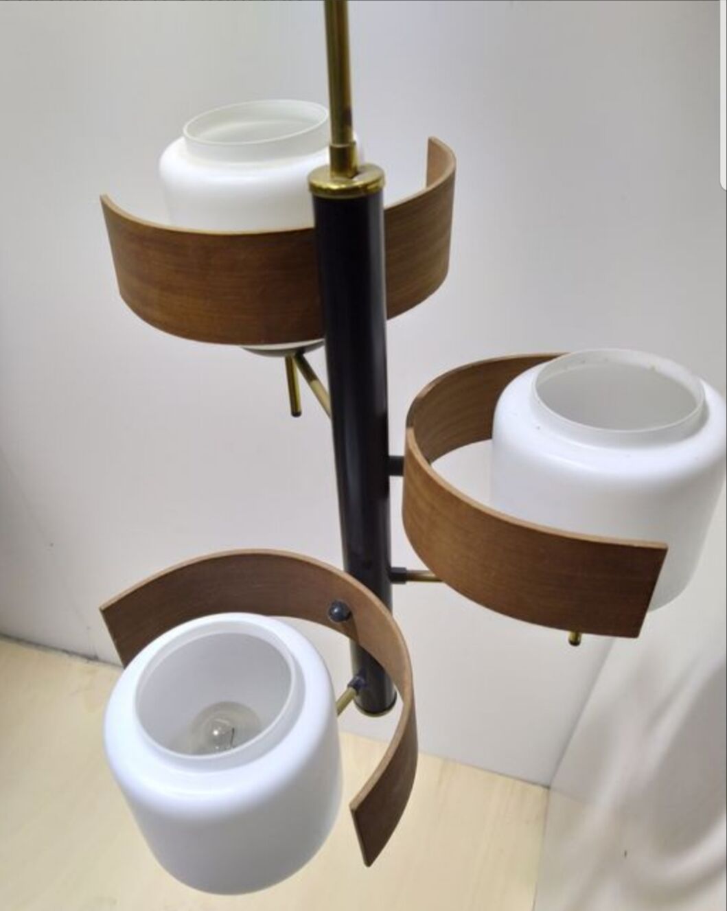 Opaline teck and brass hanging