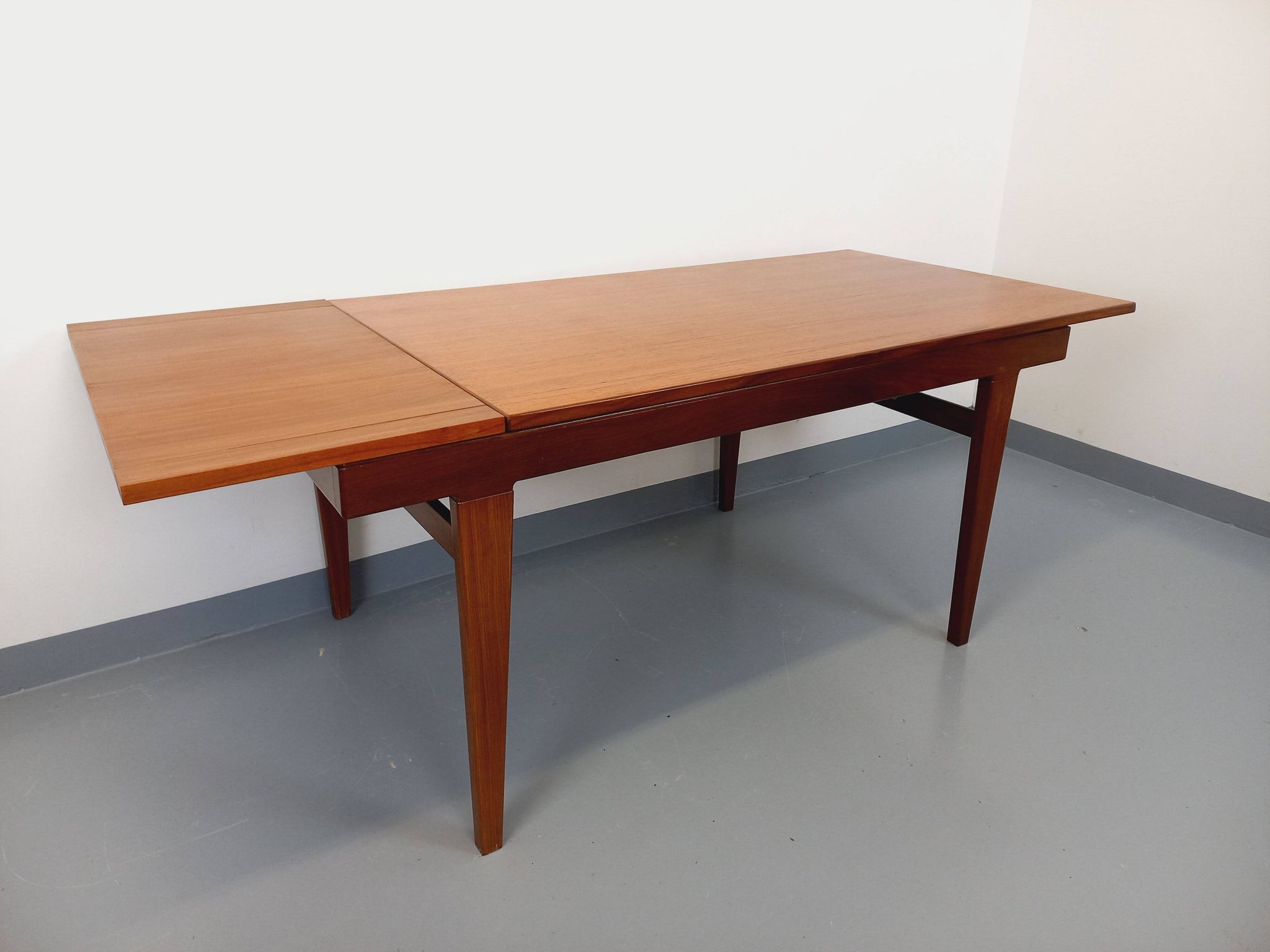 Vintage Scandinavian 50s 60s teak dining table with extension