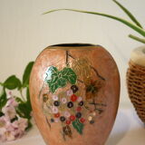 Vase en laiton polychrome émaillé vintage