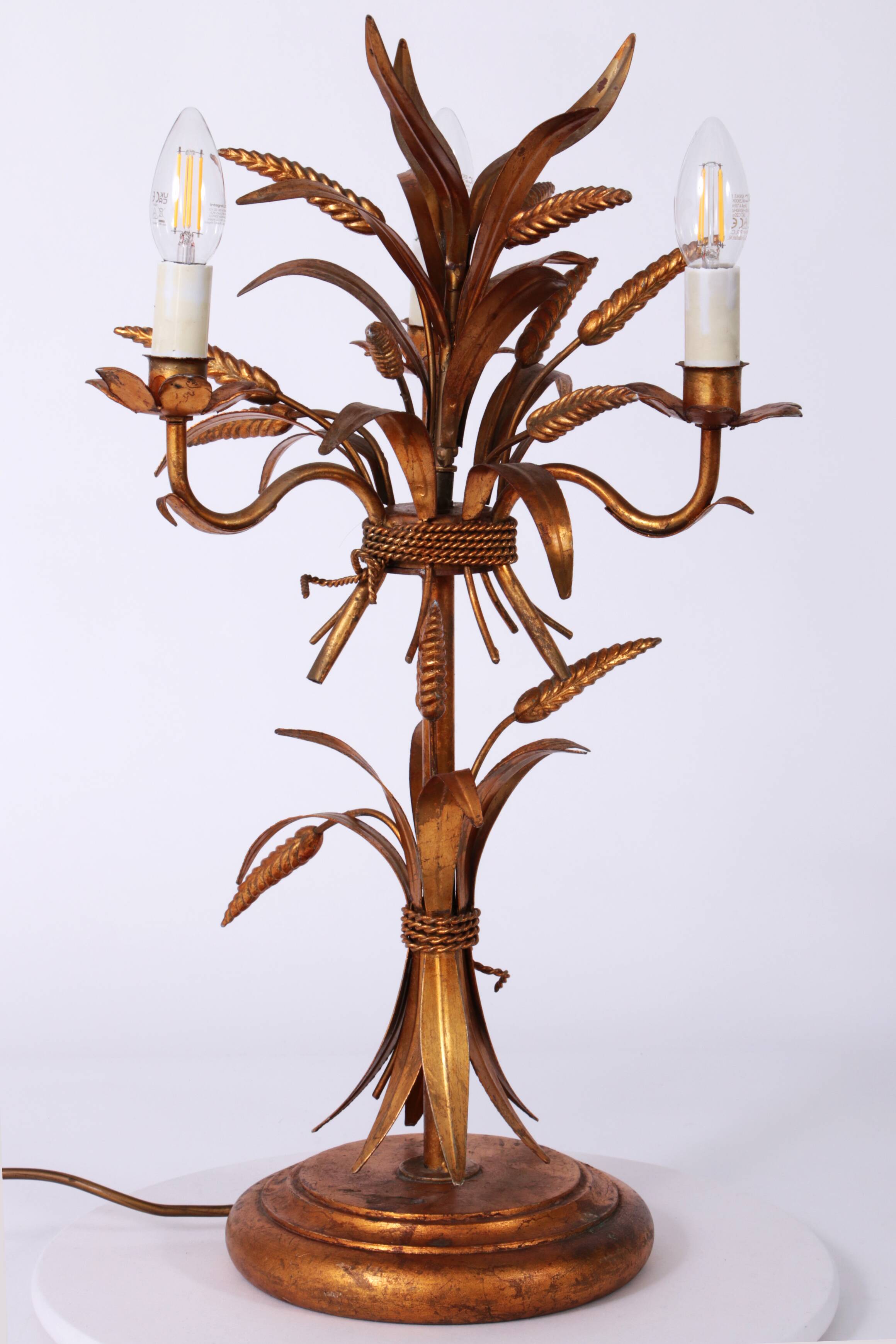 Gilt ‘Sheaf of Wheat’ Table Light, Florentine Table Lamp by Hans Kögl, 1960s