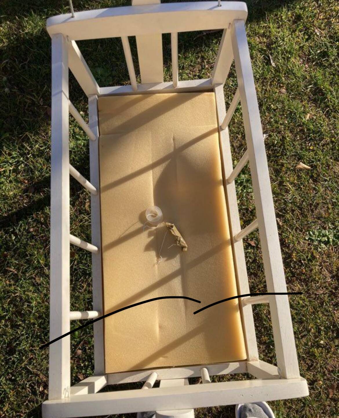 Complete wooden doll cradle on wheels