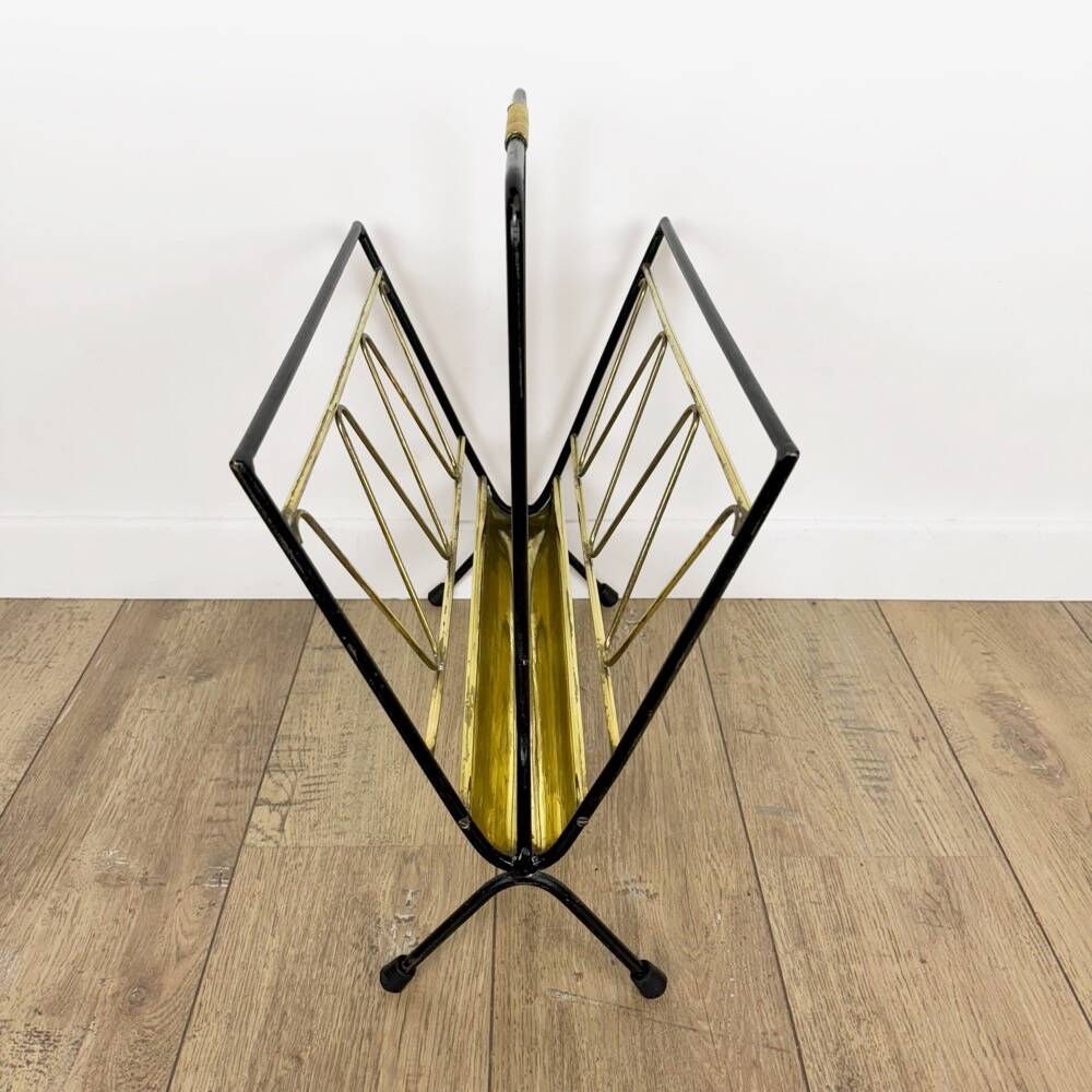 Graphic metal and brass magazine rack