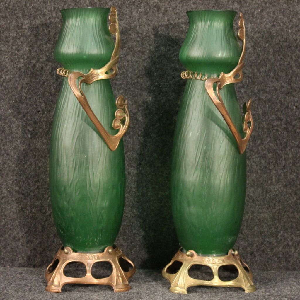 Pair of French glass vases in Art Nouveau style