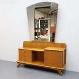 Vintage kaptafel met drieluik spiegel eiken