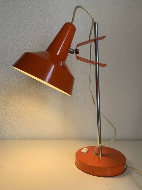 Lampe vintage 1960 Monteuse Delmas bureau orange carotte  - 44 cm