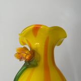 Murano style blown and pulled glass vase with raised flower