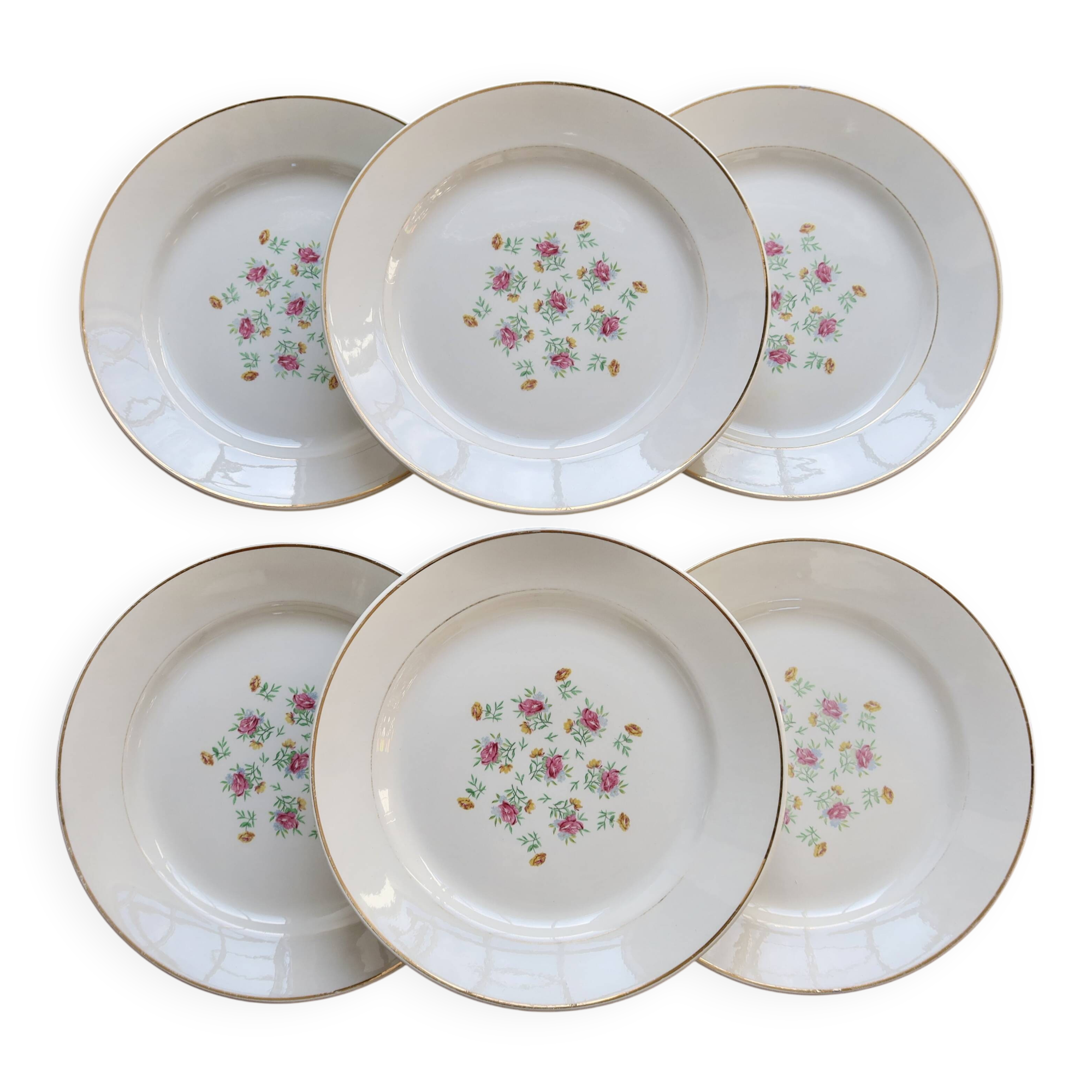 6 vintage flat plates in Lunéville earthenware – Christine model
