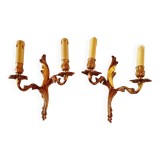 2 french bronze sconces from the beginning of the 20th century in louis xv rocaille style, electrical system