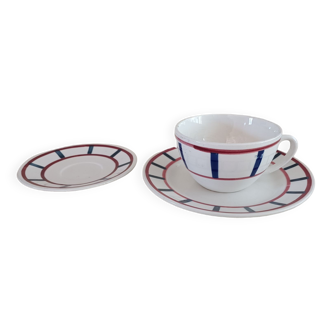 Tasse à thé, soucoupe et assiette Basque Digoin