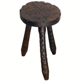 Brutalist carved tripod milking stool, 1950s