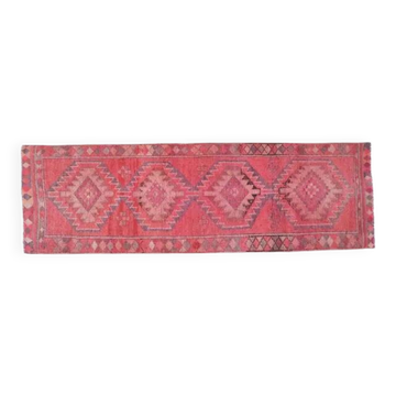 1970s Vintage Turkish Oushak Handmade Wool Cotton Pink Runner Rug 99x325