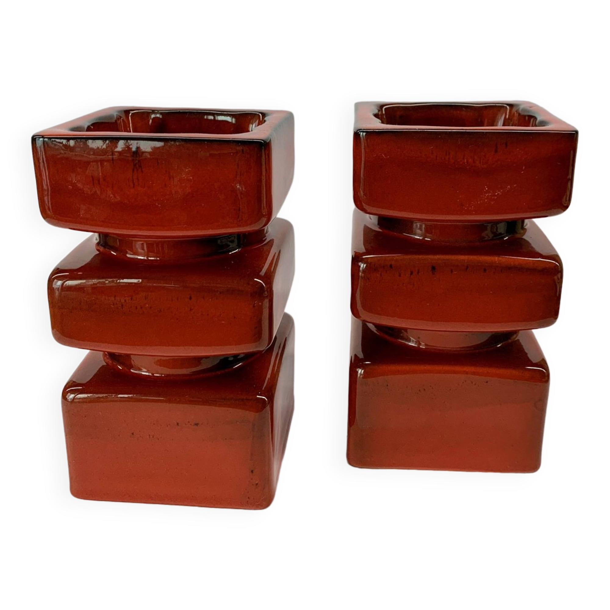 Set of 2 pottery block candleholders, 1970s