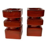 Ensemble de 2 bougeoirs en bloc de poterie, années 1970