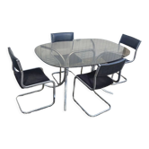 Table et chaise design 1970 chrome verre fumé