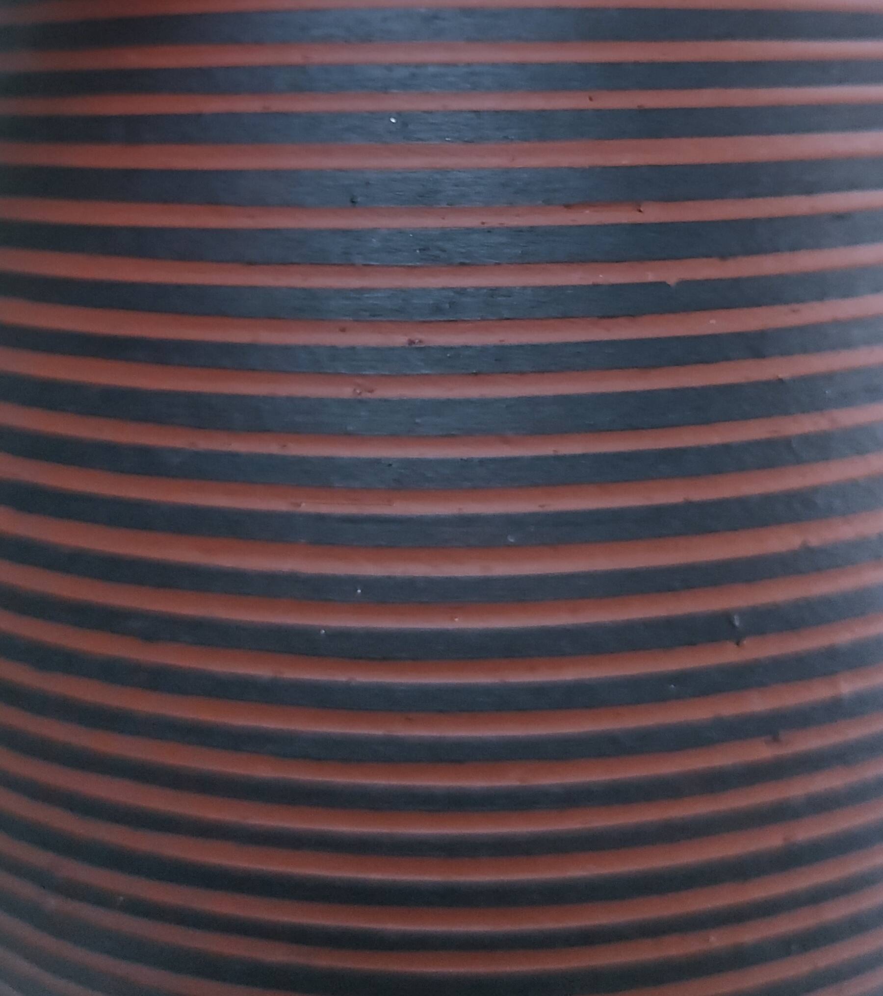 two-tone striped clay vase from the 1960s, signed