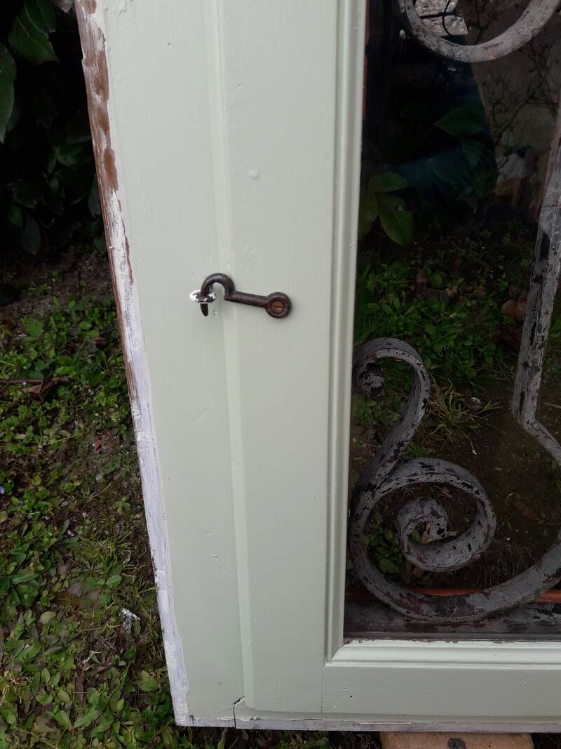 Window frame 179x88cm walnut oak wrought iron grille opening glass panel