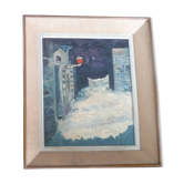 HST PAINTING "SNOW LANDSCAPE WITH RED LANTERN" signed MARECHAL NICOLE 1957 IN ITS FRAME