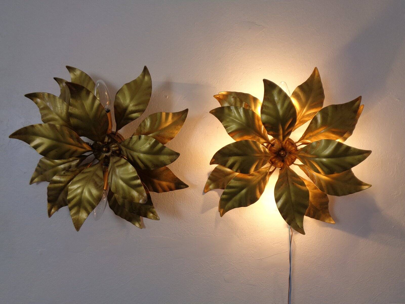 Golden Flower Shape Flushmounts by Hans Kögl, 1970s, Set of 2
