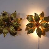 Golden Flower Shape Flushmounts by Hans Kögl, 1970s, Set of 2