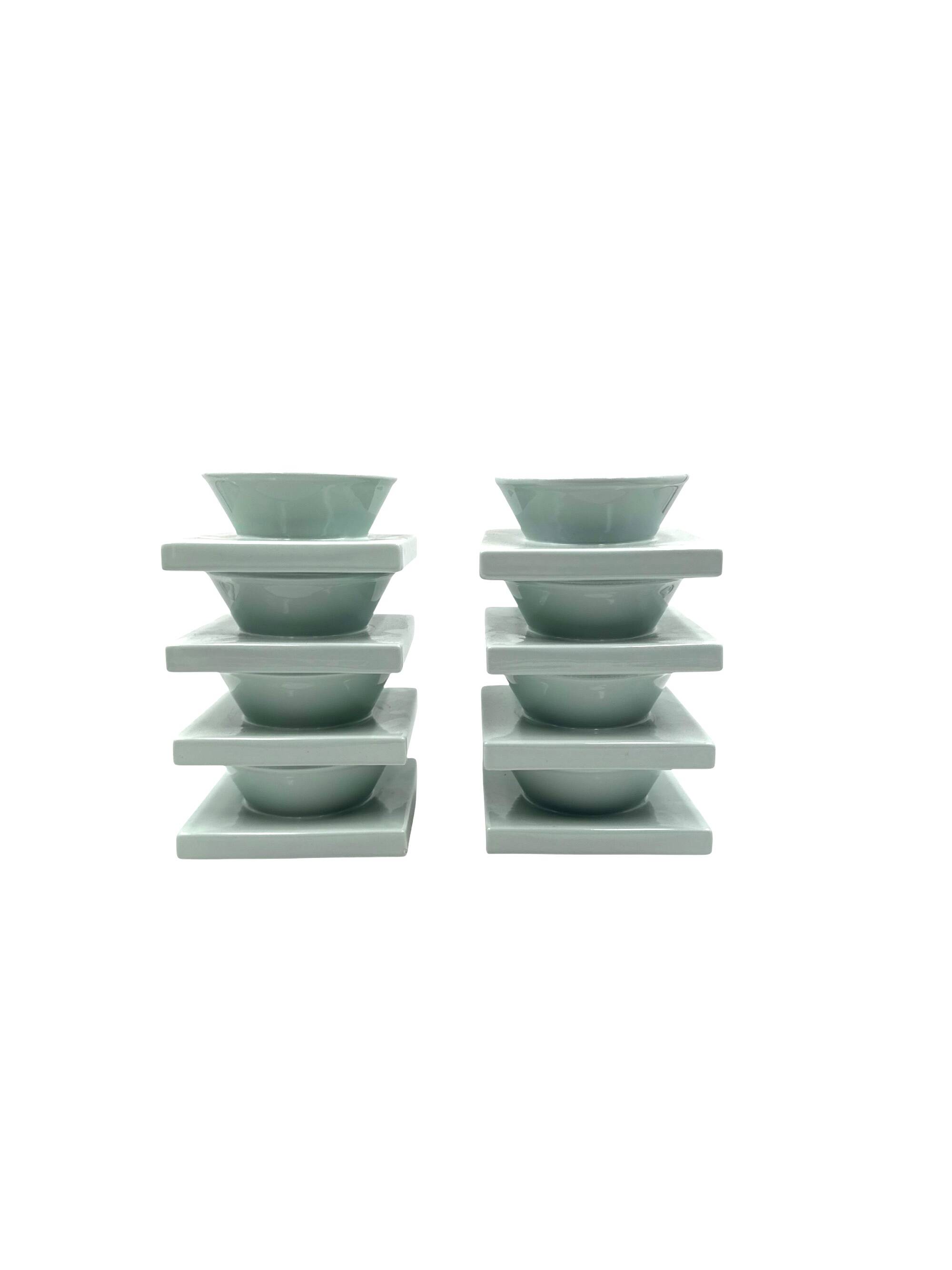 Set of 9 ceramic light blue ceramic bowls, I + I Italy, 1970s