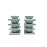 Set of 9 ceramic light blue ceramic bowls, I + I Italy, 1970s