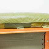 Scandinavian Rybo Rykken Olivegreen Leather 2-Seat Ry-Wing Lounge Sofa, 60s