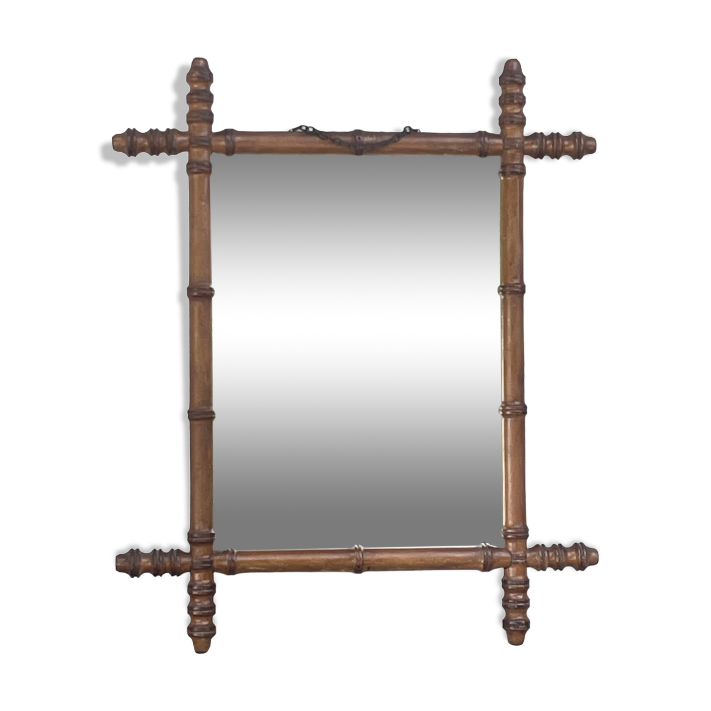 Ancien miroir cadre en bois de Merisier style bambou Cherrywood Mirror Bamboo