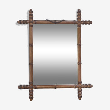 Ancien miroir cadre en bois de Merisier style bambou Cherrywood Mirror Bamboo