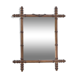 Ancien miroir cadre en bois de Merisier style bambou Cherrywood Mirror Bamboo